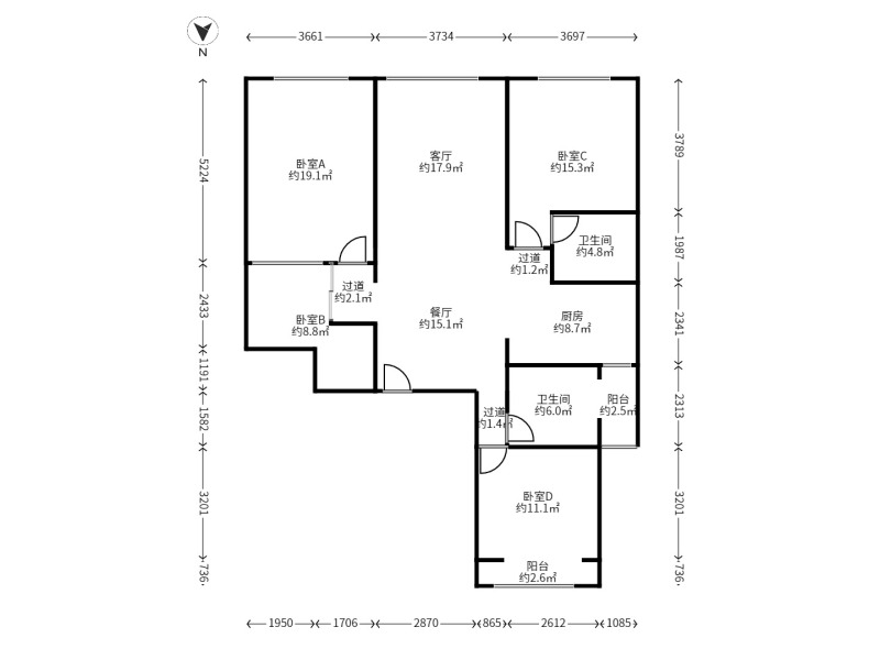 4室2廳2陽臺(tái) 實(shí)力壹方城戶型圖