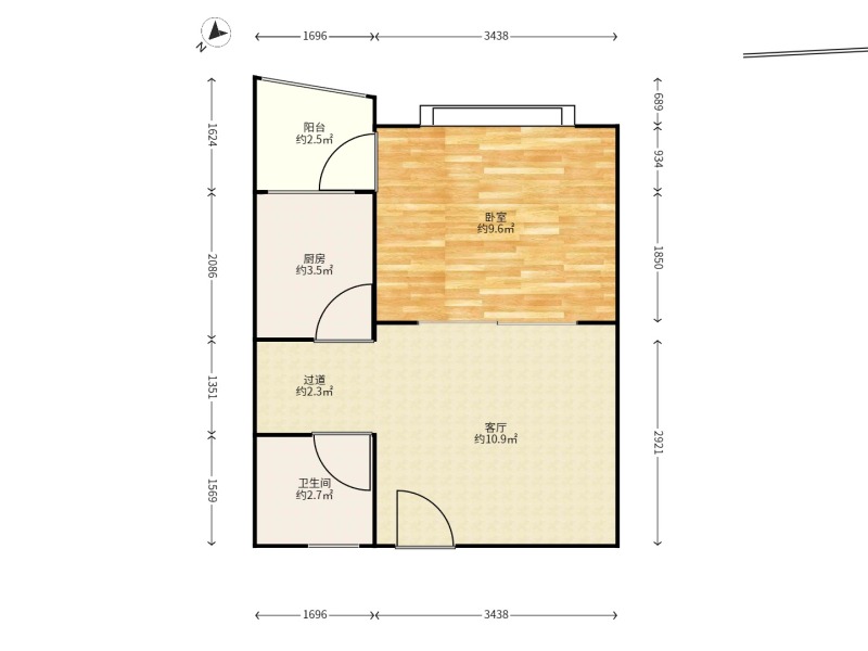 1室1厅1阳台 江东花城公寓户型图