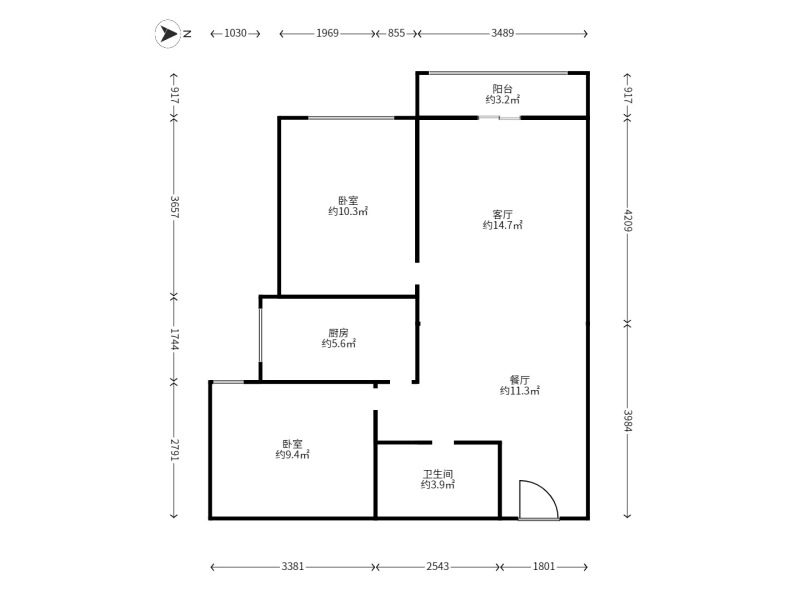 2室2廳1陽臺 廣福城沁福園戶型圖