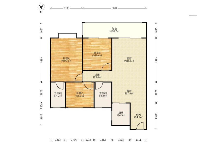 3室2廳2陽(yáng)臺(tái) 碧桂園北城映象雨水苑戶型圖
