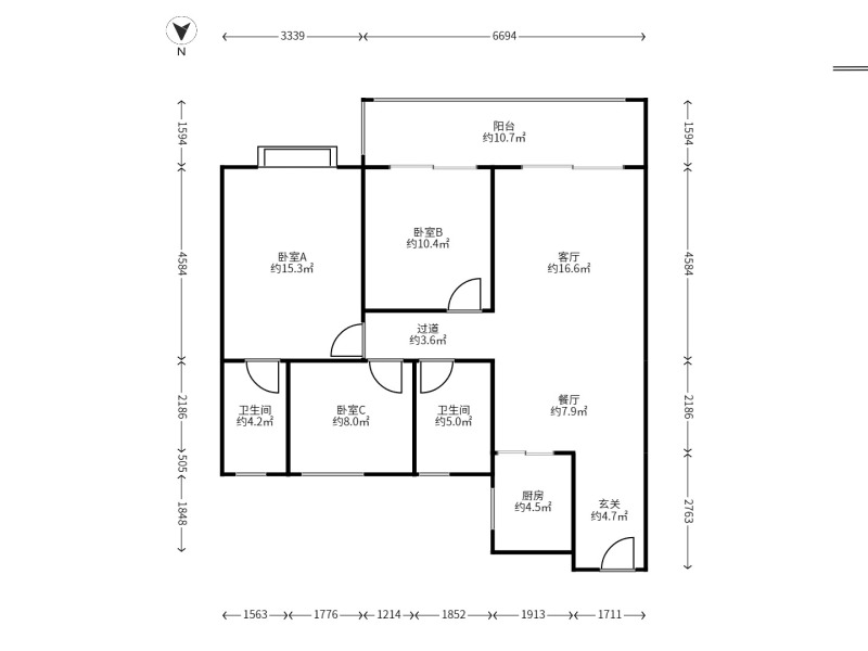 3室2廳2陽(yáng)臺(tái) 碧桂園北城映象雨水苑戶型圖