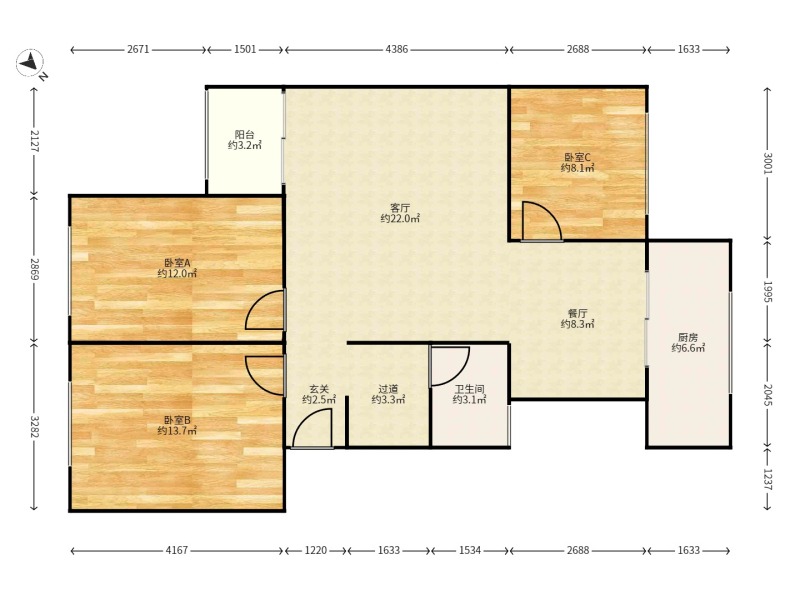 3室2廳1陽臺 金實小區(qū)耀實園戶型圖