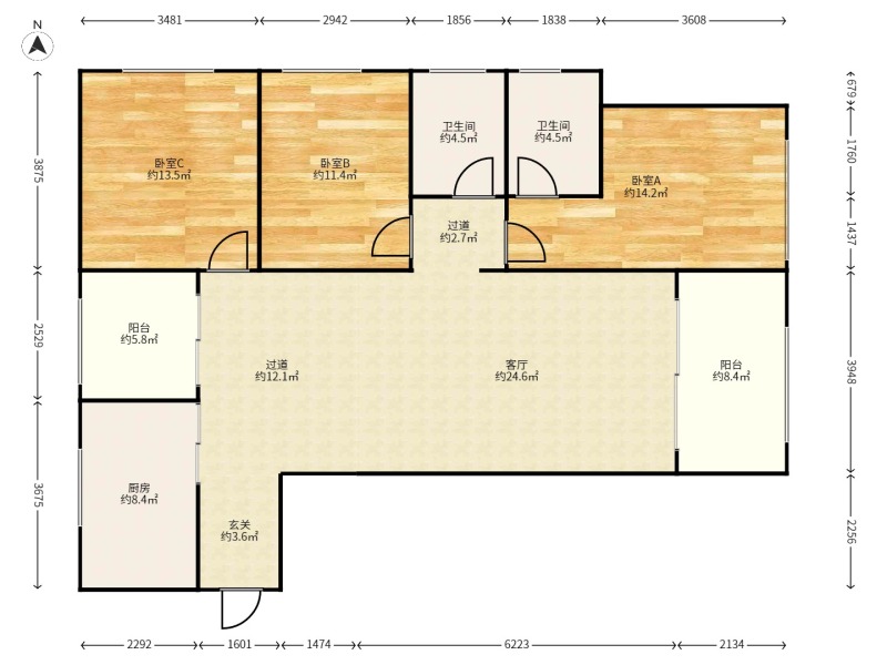 3室2廳2陽臺 濱江俊園塞納組團(tuán)戶型圖
