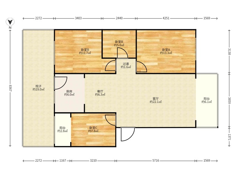 3室2廳1陽臺 江東鳴翠園東區(qū)戶型圖
