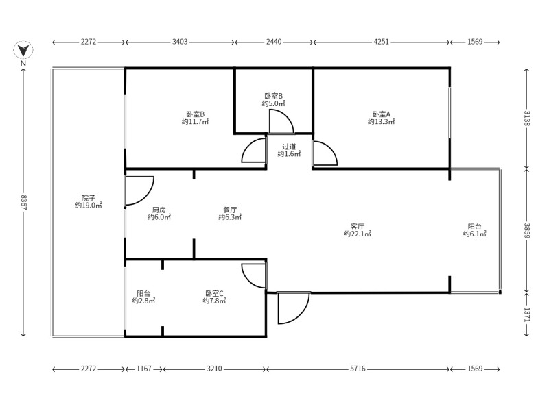 3室2廳1陽臺 江東鳴翠園東區(qū)戶型圖