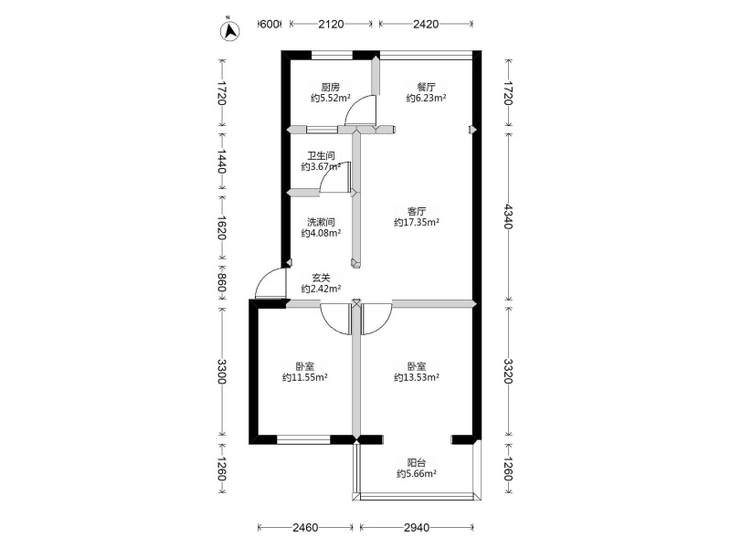 2室2廳1陽臺 紅塔花園戶型圖