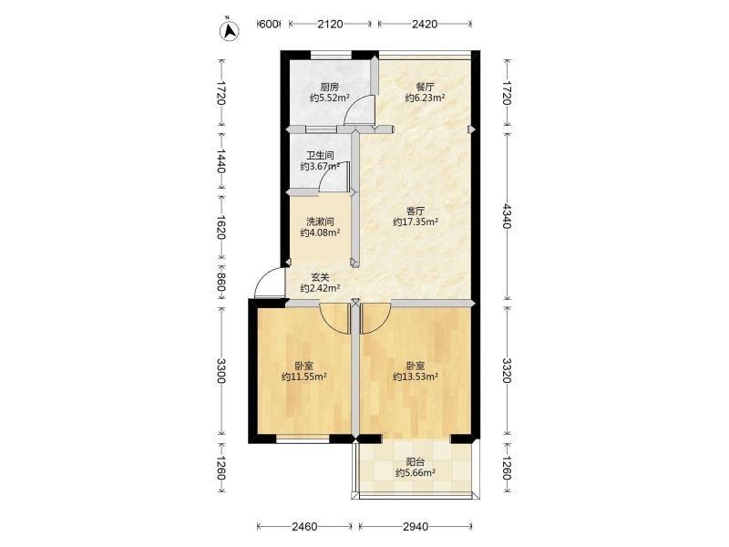 2室2廳1陽臺 紅塔花園戶型圖