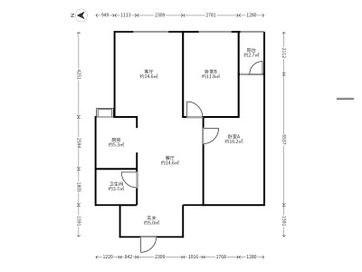 2室2廳1陽臺 溪畔麗景戶型圖