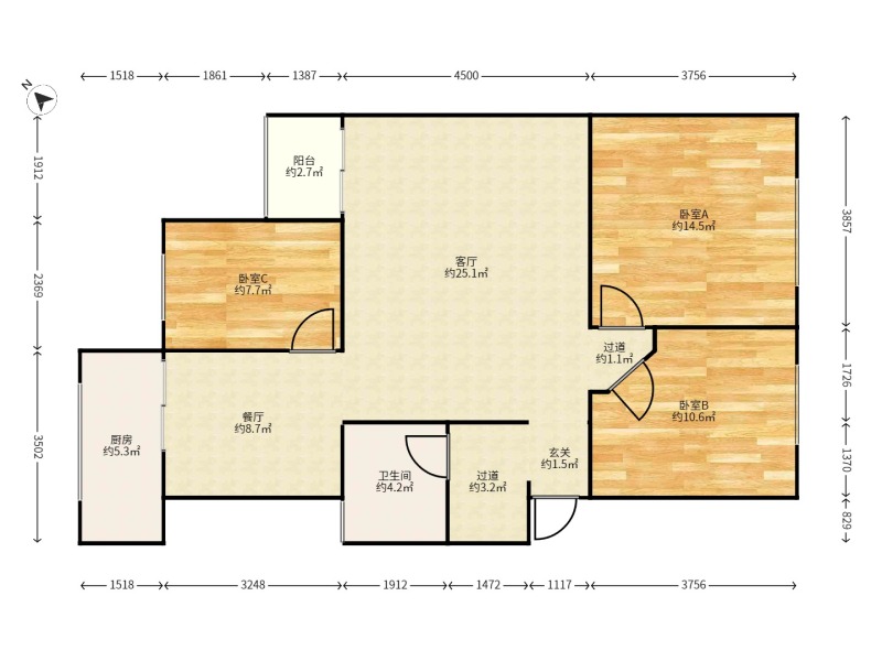 3室2廳1陽(yáng)臺(tái) 金實(shí)小區(qū)戶型圖
