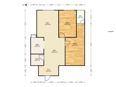 2室2廳1陽臺 溪畔麗景戶型圖