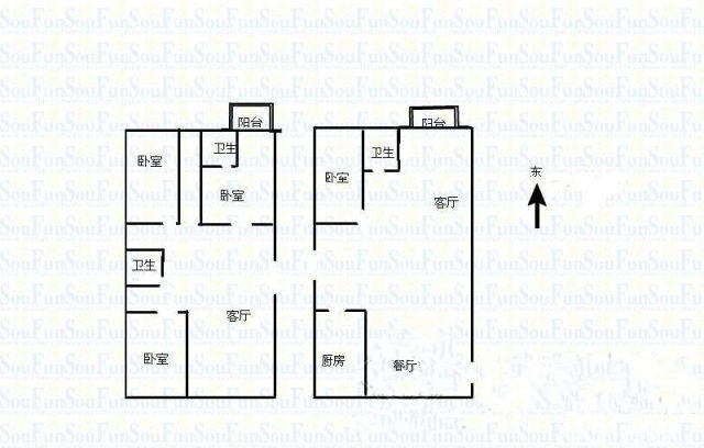 4室2廳3陽臺(tái) 北辰小區(qū)櫻花苑戶型圖