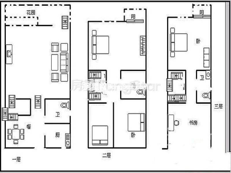 6室2廳3陽臺(tái) 佳湖花園別墅戶型圖