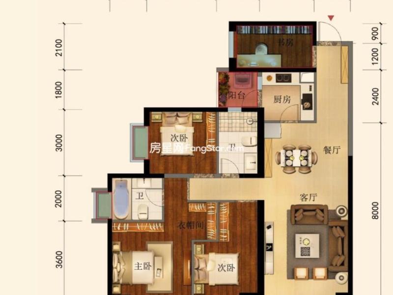 3室2廳2陽(yáng)臺(tái) 潤(rùn)城五福臨戶型圖