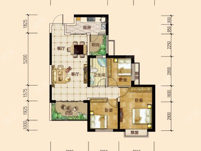 3室2廳1陽臺(tái) 恒大云報(bào)華府