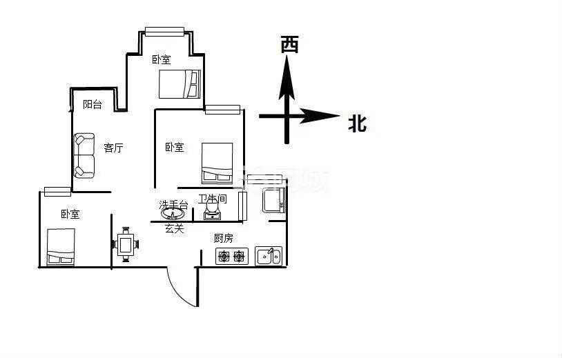 3室2廳1陽臺 盛高大城二期戶型圖