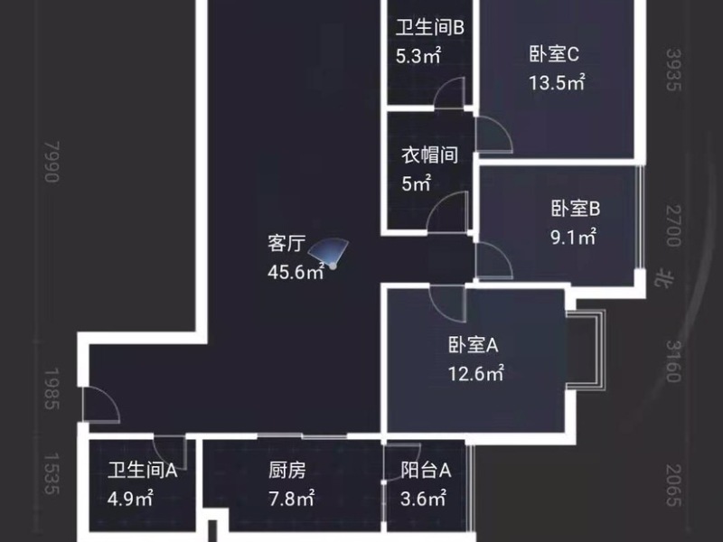 3室2廳2陽臺 潤城七區(qū)戶型圖