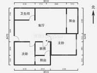 2室2廳1陽臺 銀海櫻花語幸福里戶型圖