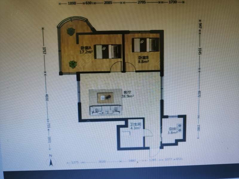 2室2廳1陽臺(tái) 南站小區(qū)戶型圖