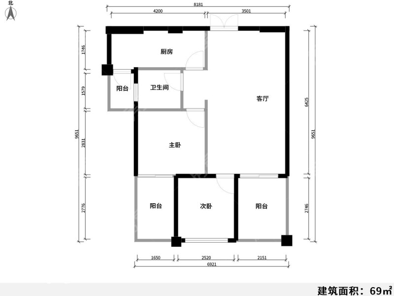 2室2厅1阳台 城市理想一期小区平面图