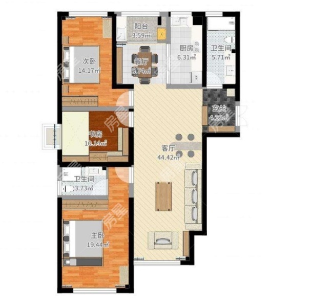 4室2廳2陽臺 新亞洲星辰園戶型圖