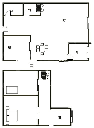 2室2厅1阳台 86街公寓U2户型图