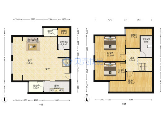 3室2廳2陽臺 中海學(xué)府路8號戶型圖