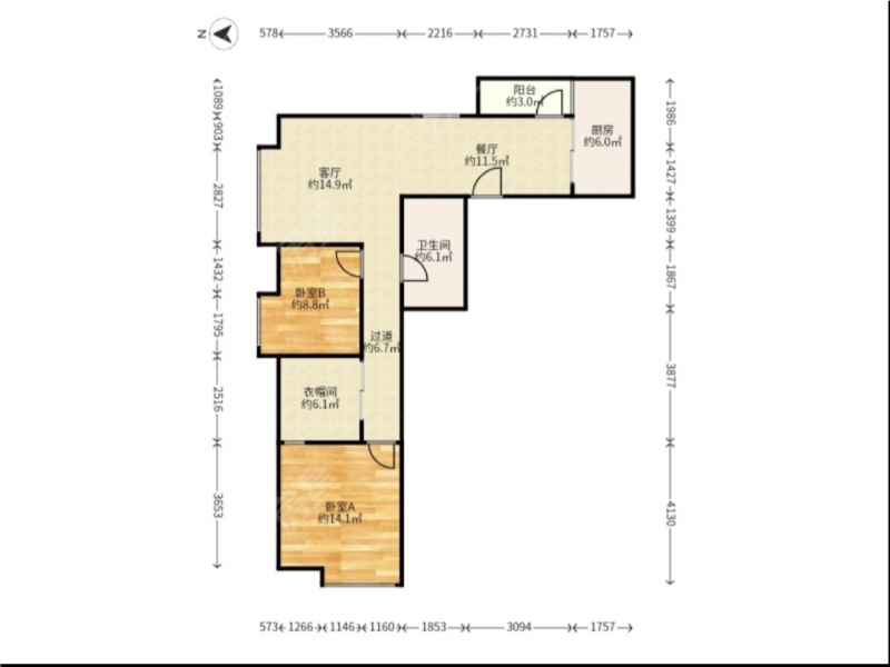 3室2廳1陽臺 禧瑞都戶型圖