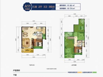 5室2廳2陽(yáng)臺(tái) 藍(lán)光水岸公園