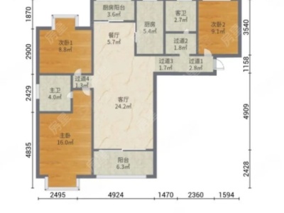3室2廳2陽臺(tái) 盛高大城四期