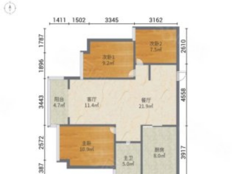 3室2廳1陽臺 經(jīng)典雙城二、三期戶型圖