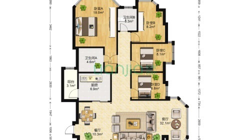 3室2廳 華夏大廈戶型圖
