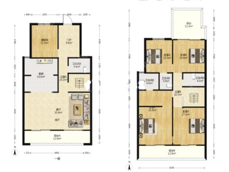 4室2廳3陽(yáng)臺(tái) 綠地海珀瀾庭別墅戶型圖