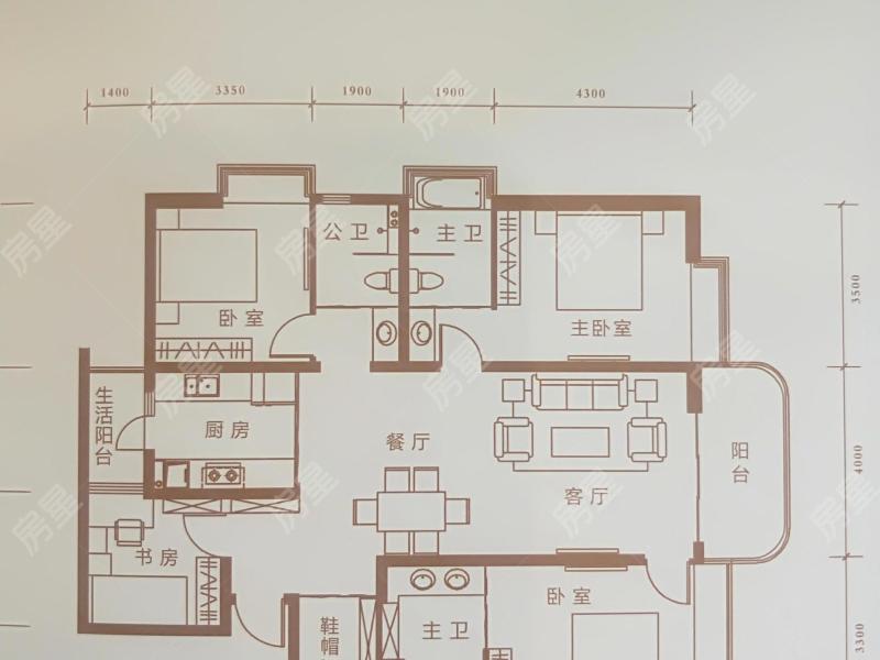 4室2廳1陽(yáng)臺(tái) 江東境界戶型圖