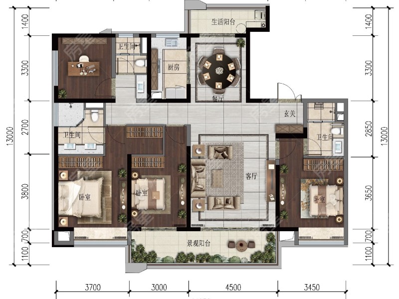 5室2廳1陽臺 昆明融創(chuàng)文旅城山語海南區(qū)戶型圖