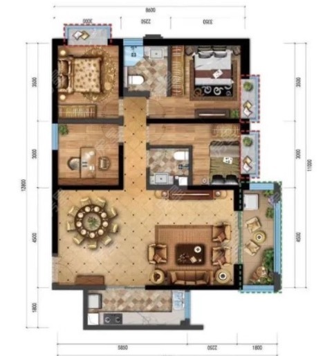 3室2廳2陽臺 瑞鼎城一期戶型圖
