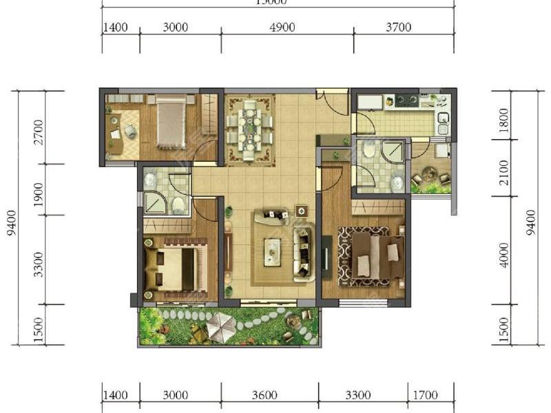3室2廳2陽臺 北大資源頤和1898一期戶型圖