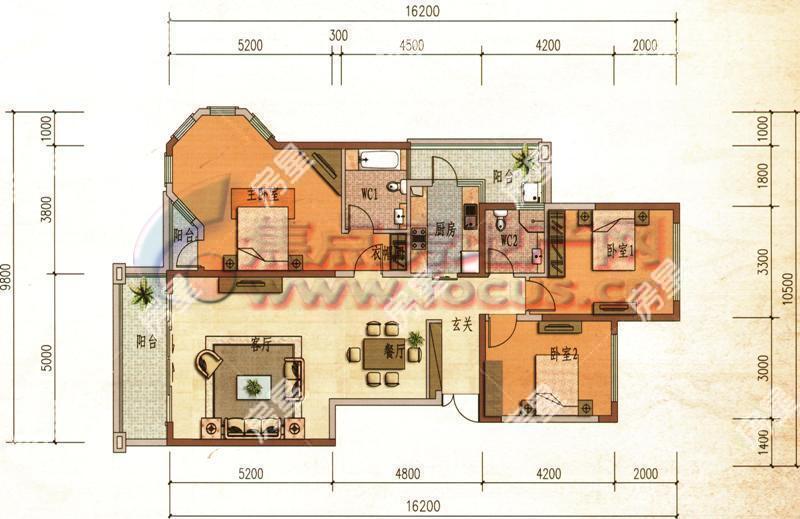 5室2廳2陽臺 同德錦江嘉園戶型圖