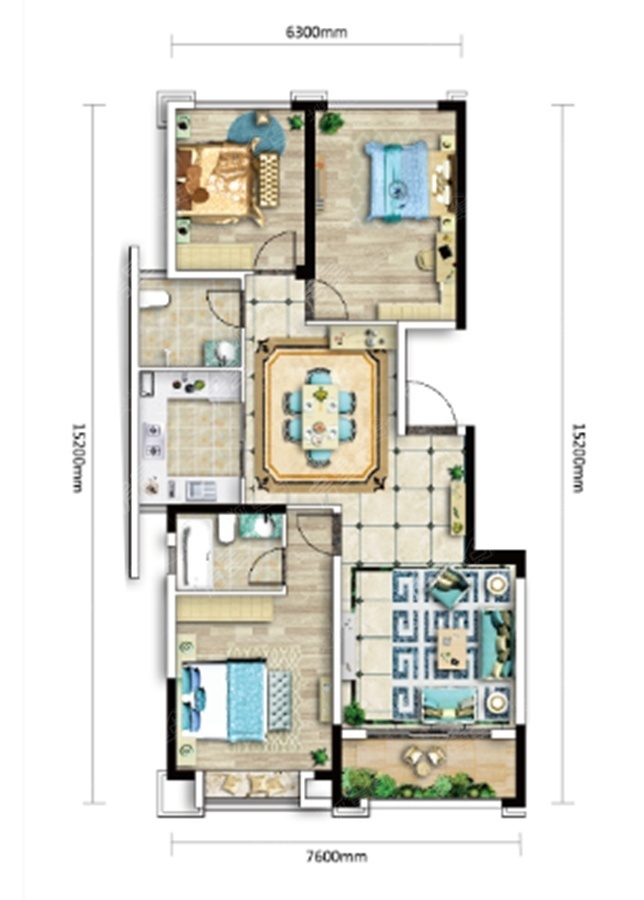 3室2廳2陽臺 萬科銀海泊岸汐望戶型圖