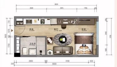 1室1廳1陽(yáng)臺(tái) 九夏云水克拉公寓