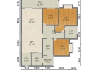 3室2廳1陽(yáng)臺(tái) 潤(rùn)城九重錦
