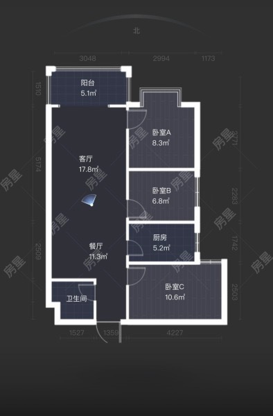 3室2廳1陽臺 瑞鼎城二期戶型圖