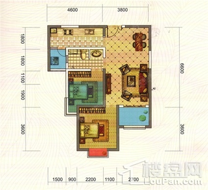 2室1廳1陽臺 中鐵水岸青城A2地塊戶型圖