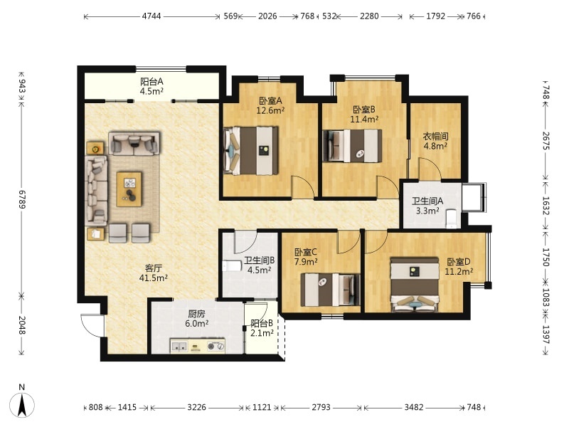 4室2廳2陽臺(tái) 萬宏國(guó)際一期戶型圖