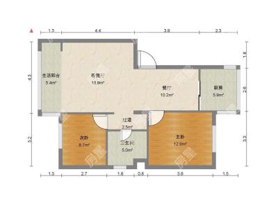 2室2廳1陽臺(tái) 東康花園西區(qū)戶型圖