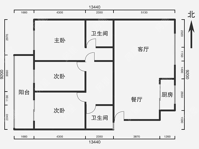 3室2厅2阳台 郦岛嘉园户型图