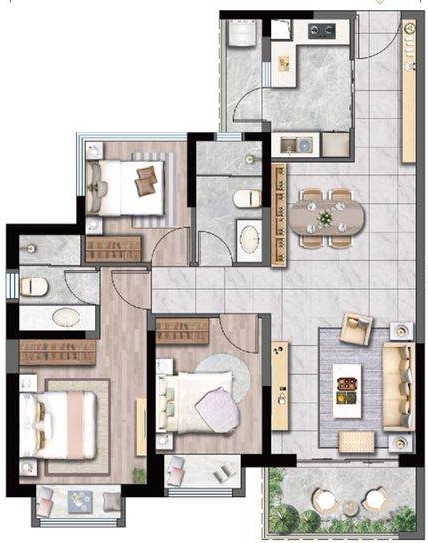 3室2廳2陽臺(tái) 山水融城客廳
