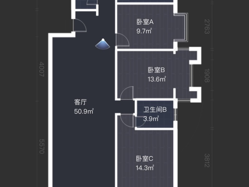 3室2厅1阳台 同德昆明广场B区户型图