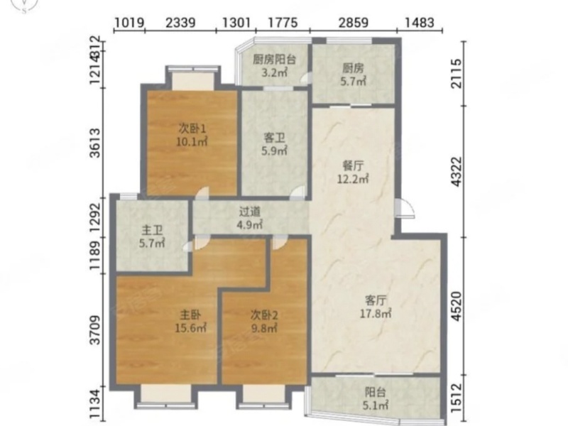 3室2廳1陽臺 人與自然戶型圖