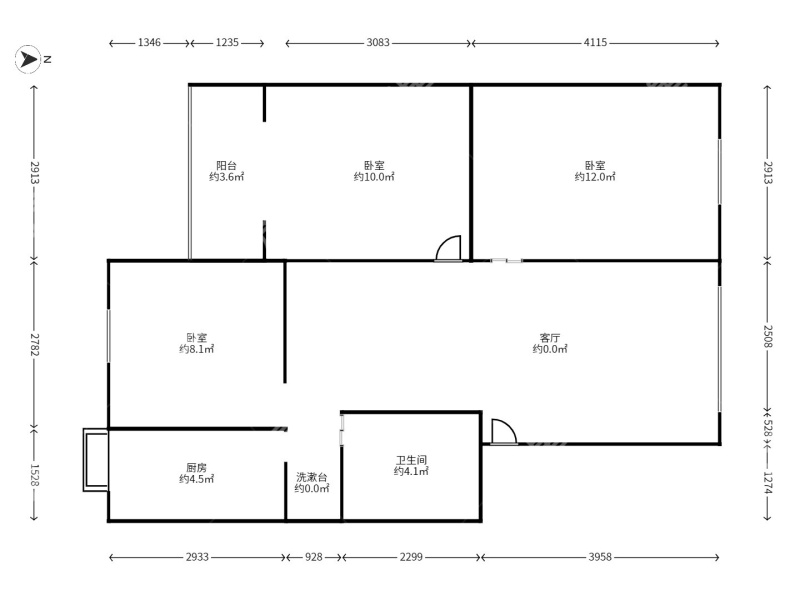 3室2厅1阳台 西坝新村35号小区平面图