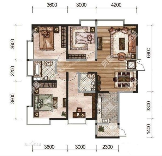 4室2廳1陽臺(tái) 同德昆明廣場(chǎng)A區(qū)戶型圖